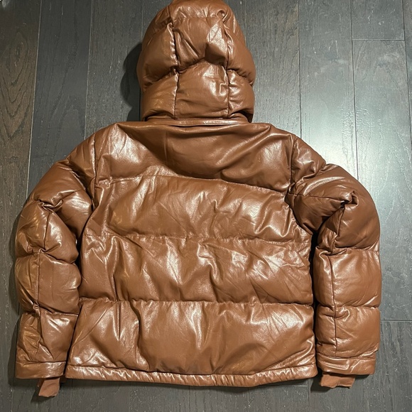 Aritzia Super Puff Puffer Jacket Brown Vegan Leather Women's Size SMALL - Picture 13 of 16